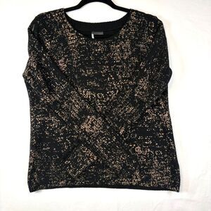 Sparkle & Fade Black Rose Gold Metallic Knit Sweater Scoop Neck Womens Size Med